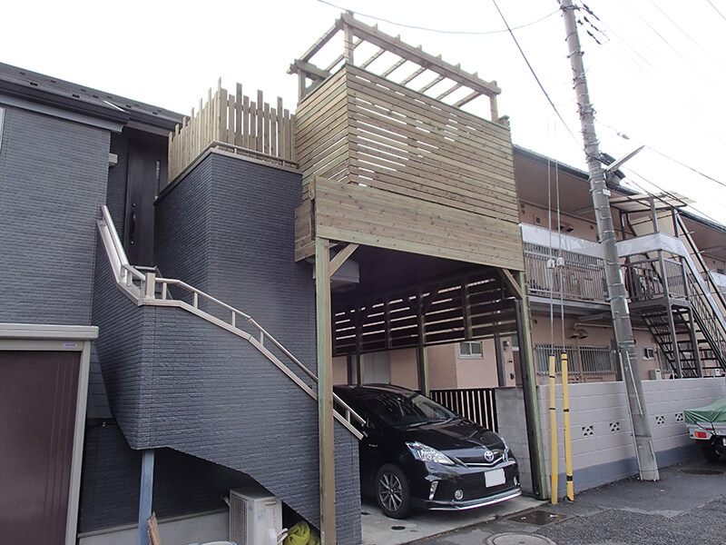 東京都調布市の車庫上・ガレージウッドデッキ施工例3