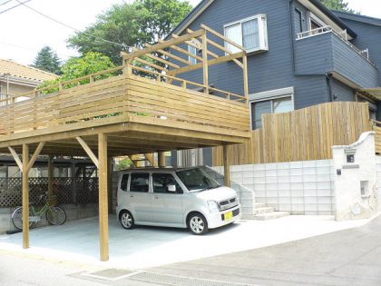 千葉県千葉市の車庫上・ガレージウッドデッキ施工例