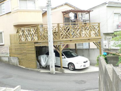 千葉県松戸市の車庫上・ガレージウッドデッキ施工例