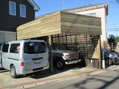 木製カーポート　ウッドデッキ施工例