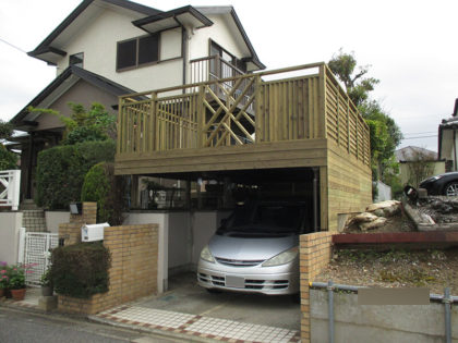 千葉市緑区の車庫上ウッドデッキ施工