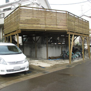市川市 車庫上ウッドデッキ施工
