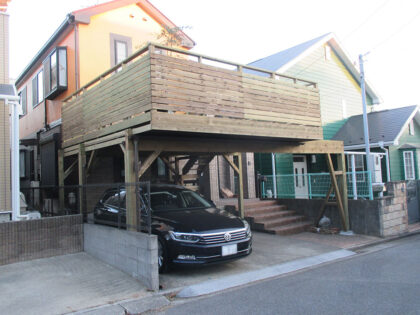 千葉市　車庫上ウッドデッキ施工