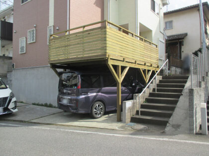 千葉市稲毛区 車庫上ウッドデッキ施工