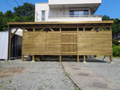 神奈川県南足柄市 自転車置き場 パーゴラ施工