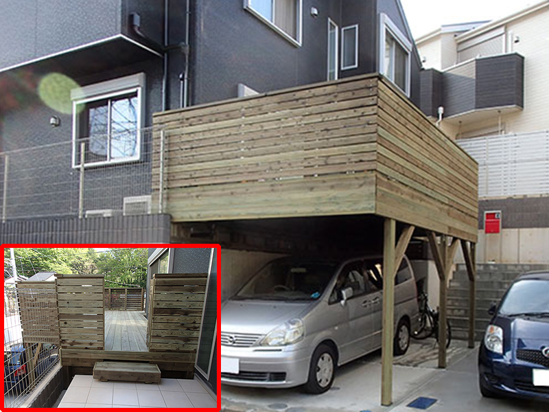 駐車場上をお庭として空間利用